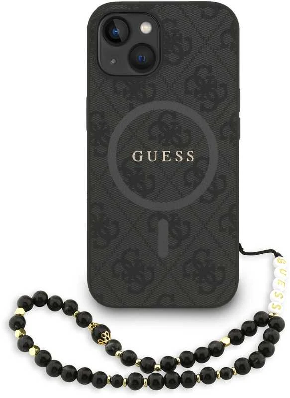 Guess PU Leather 4G Colored Ring Strap MagSafe dėklas skirtas Apple iPhone 14 juodos spalvos