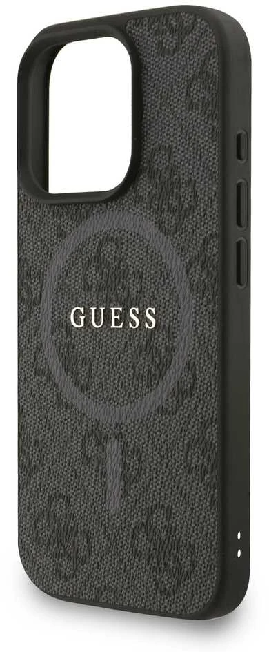 Guess PU Leather 4G Colored Ring Strap MagSafe dėklas skirtas Apple iPhone 16 Pro juodos spalvos