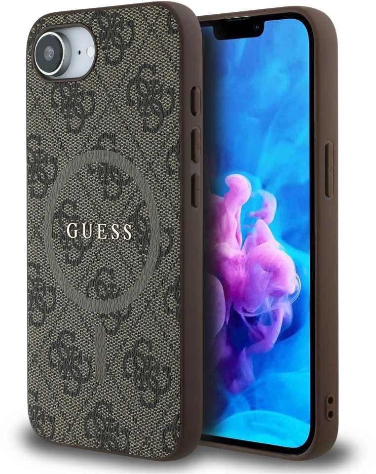 Guess PU Leather 4G Colored Ring MagSafe Apple iPhone 16e dėklas telefonui rudos spalvos