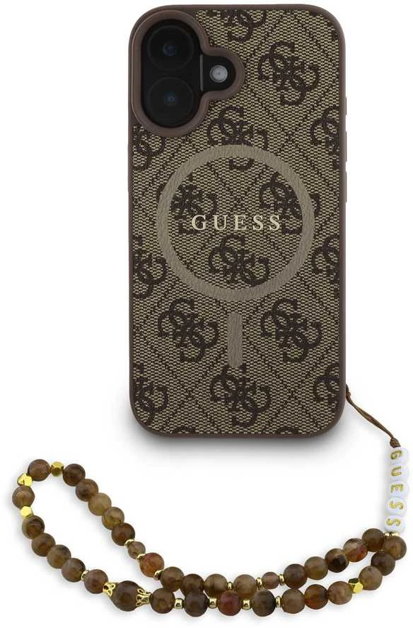 Guess PU Leather 4G Colored Ring Strap MagSafe dėklas skirtas Apple iPhone 16 rudos spalvos