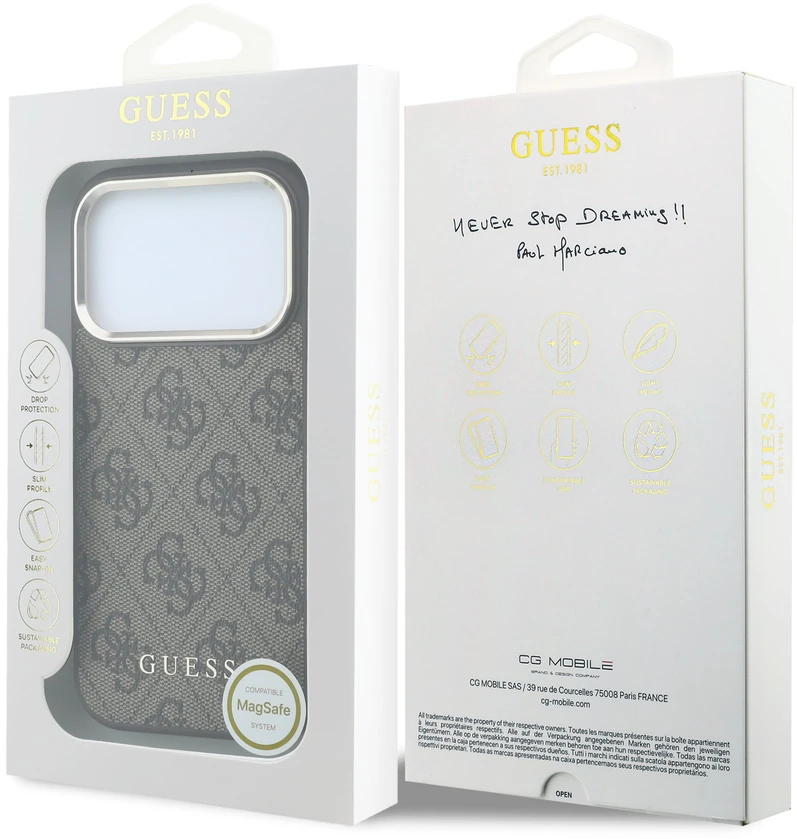 Dėklas Guess PU Leather 4G Gold Frame MagSafe Case for iPhone 18 Pro Max Brown