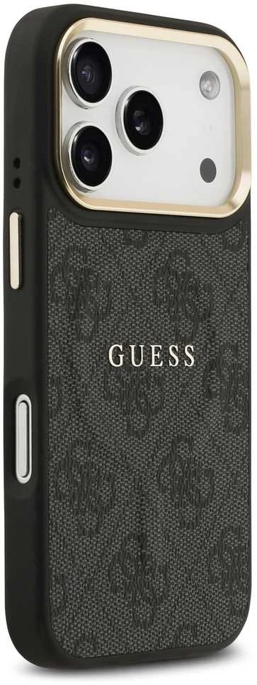 Guess PU Leather 4G Gold Frame MagSafe dėklas skirtas Apple iPhone 17 Pro juodos spalvos