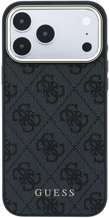 Dėklas Guess PU Leather 4G Gold Frame MagSafe Case for iPhone 18 Pro Max Juodas