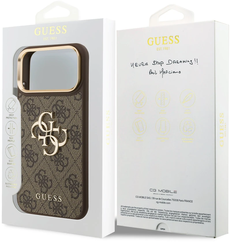 Dėklas Guess 4G Big 4G Classic Logo do iPhone 18 Pro Max / 17 Pro Max ruda auksinė