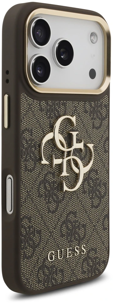 Dėklas Guess 4G Big 4G Classic Logo do iPhone 18 Pro / 17 Pro ruda auksinė