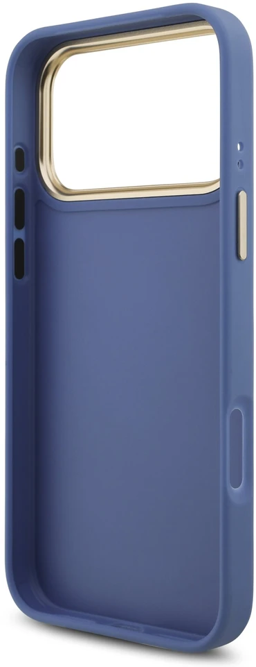 Dėklas Guess PU Leather 4G Metal Logo Gold Frame Case for iPhone 18 Pro Max Mėlyna