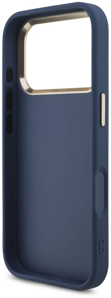 Dėklas Guess PU Leather 4G Metal Logo Gold Frame Case for iPhone 18 Pro Mėlyna