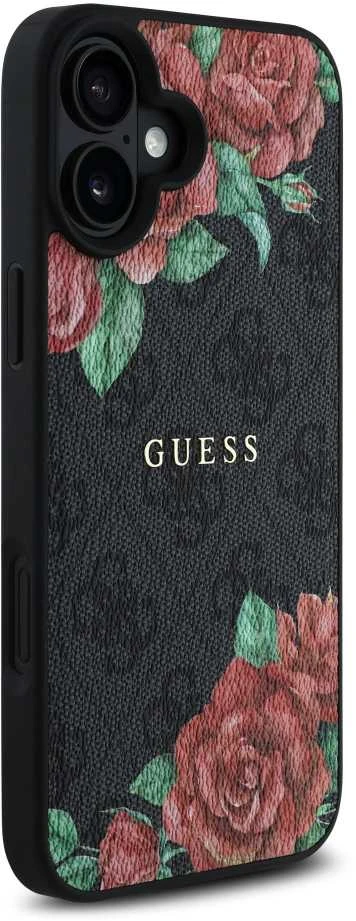 Guess GUHMP16SP4ROPEMCK Apple iPhone 16 6.1″ juodos spalvos kietas dėklas 4G Flowers Print MagSafe