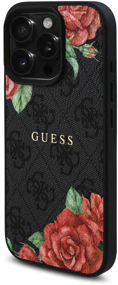 Guess GUHMP16XP4ROPEMCK Apple iPhone 16 Pro Max 6.9″ juodos spalvos kietas dėklas 4G Flowers Print MagSafe