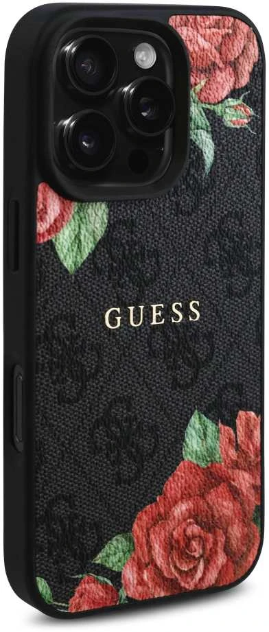 Guess GUHMP16XP4ROPEMCK Apple iPhone 16 Pro Max 6.9″ juodos spalvos kietas dėklas 4G Flowers Print MagSafe