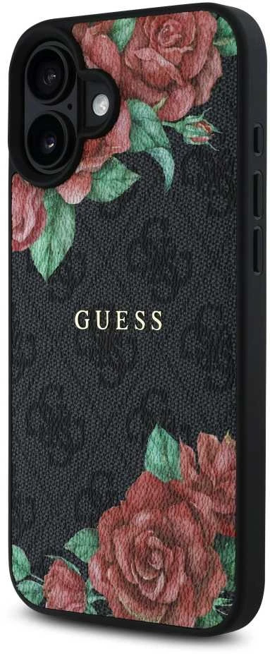 Guess GUHMP16SP4ROPEMCK Apple iPhone 16 6.1″ juodos spalvos kietas dėklas 4G Flowers Print MagSafe