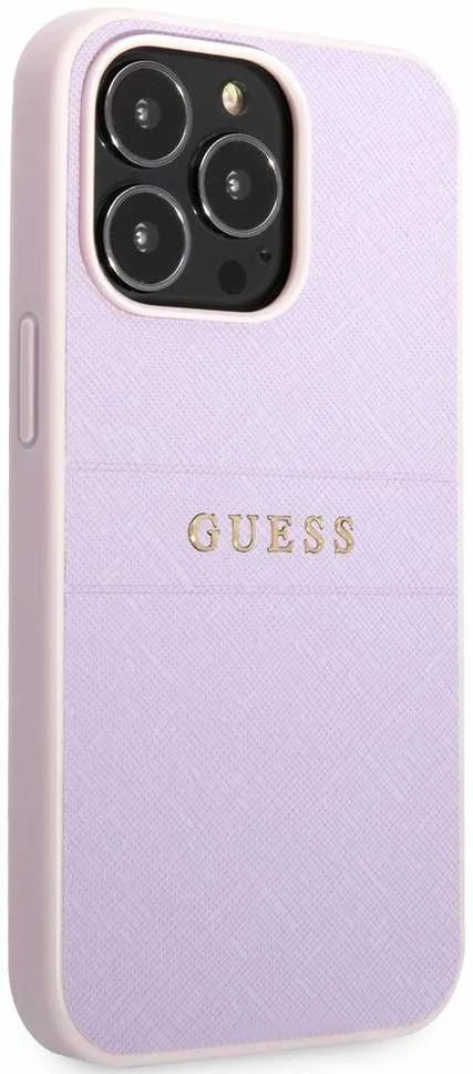 Dėklas Guess GUHCP13LPSASBPU iPhone 13 Pro / 13 6,1" purpurowy/violetinė Saffiano Hot Stamp & Metal Logo