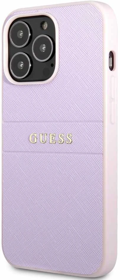 Dėklas Guess GUHCP13LPSASBPU iPhone 13 Pro / 13 6,1" purpurowy/violetinė Saffiano Hot Stamp & Metal Logo