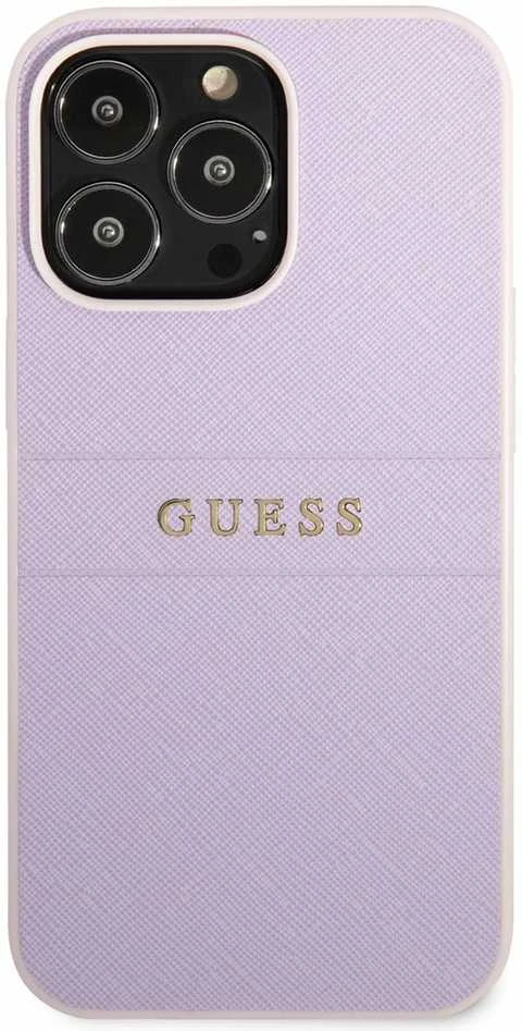 Dėklas Guess GUHCP13LPSASBPU iPhone 13 Pro / 13 6,1" purpurowy/violetinė Saffiano Hot Stamp & Metal Logo
