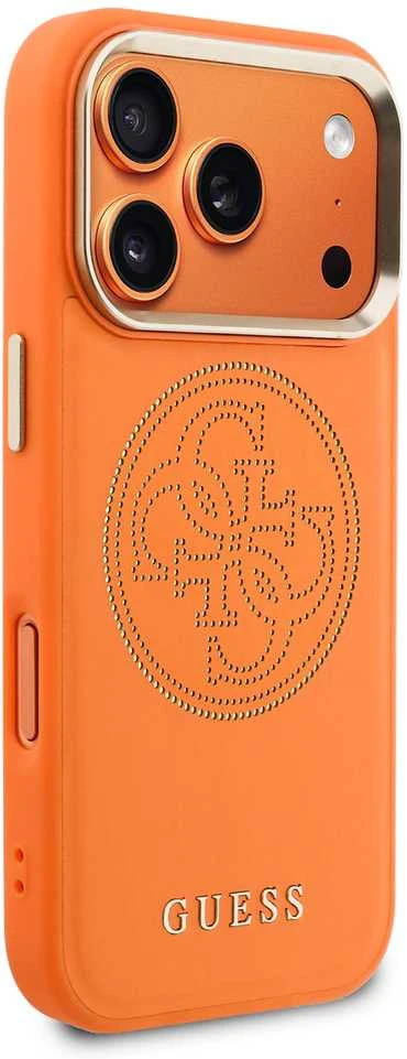 Guess PU Perforated 4G Logo MagSafe dėklas skirtas Apple iPhone 17 Pro oranžinės spalvos