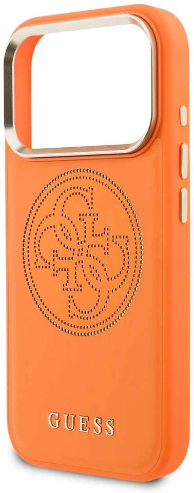 Guess PU Perforated 4G Logo MagSafe dėklas skirtas Apple iPhone 17 Pro oranžinės spalvos