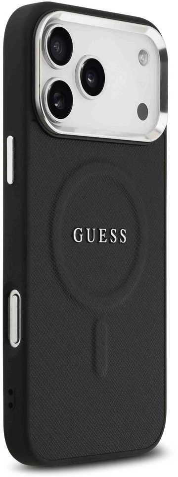 Guess PU Saffiano MagSafe dėklas skirtas iPhone 17 Pro Max juodos spalvos