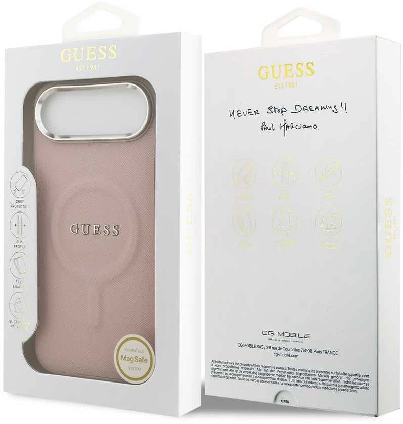 Guess PU Saffiano MagSafe dėklas skirtas Apple iPhone Air rožinės spalvos