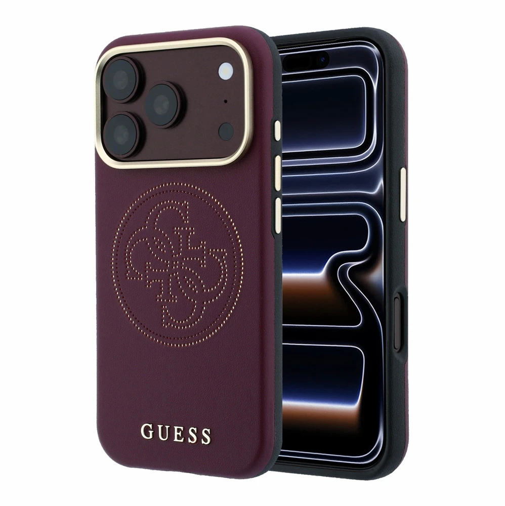 Guess Perforated 4G Gold Logo Magsafe dėklas, skirtas iPhone 18 Pro Max / 17 Pro Max – Burgundy