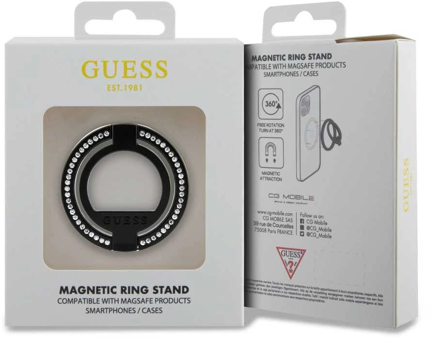 Guess laikiklis GUMRSALDGK Ringstand Rhinestones juodas