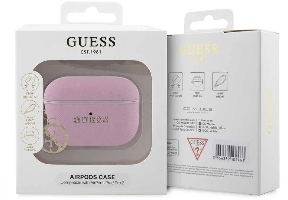 Guess Saffiano 4G Charm dėklas skirtas AirPods Pro 2 Rožinė