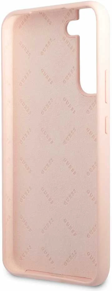 Guess GUHCS22MLSLMGPP S22+ S906 rožinės spalvos kietas dėklas Silicone Script Metal Logo