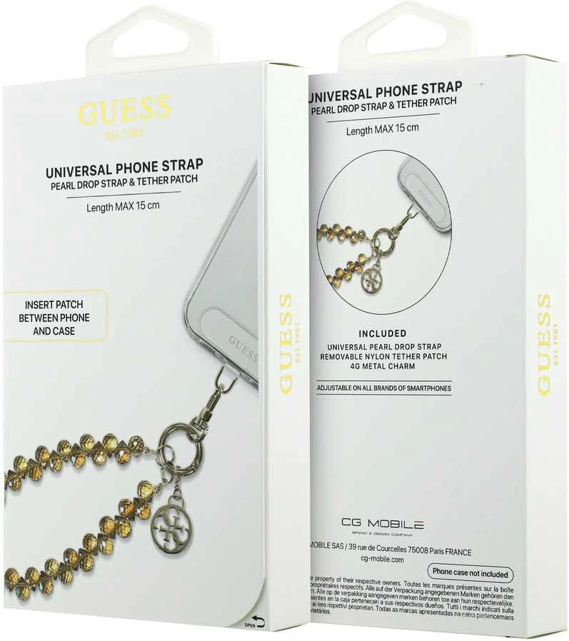 Guess universalus riešo dirželis su kristalais 4G Charm auksinės spalvos