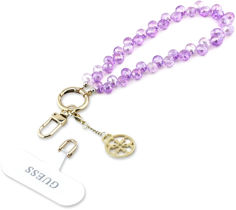 Dėklas Guess universalus riešo dirželis su kristalais 4G Charm violetinis