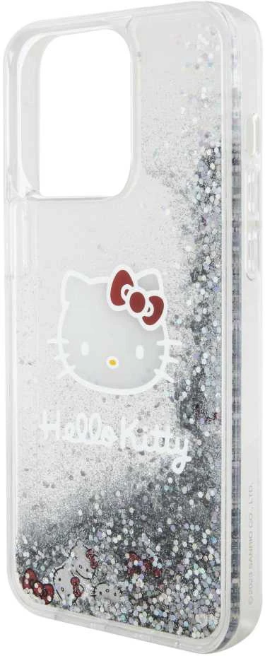 Hello Kitty HKHCP15XLIKHET Apple iPhone 15 Pro Max 6.7″ sidabrinis kietas dėklas Liquid Glitter Charms Kitty