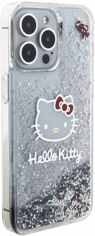 Hello Kitty HKHCP15XLIKHET Apple iPhone 15 Pro Max 6.7″ sidabrinis kietas dėklas Liquid Glitter Charms Kitty