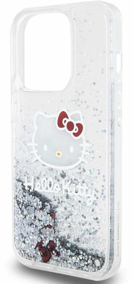 Apple iPhone 13 Pro Hello Kitty dėklas Liquid Glitter Charms Kitty Head (HKHCP13LLIKHET) sidabrinės spalvos