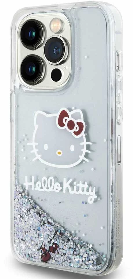 Apple iPhone 13 Pro Hello Kitty dėklas Liquid Glitter Charms Kitty Head (HKHCP13LLIKHET) sidabrinės spalvos