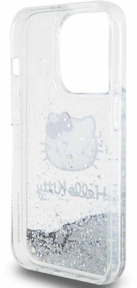 Apple iPhone 13 Pro Hello Kitty dėklas Liquid Glitter Charms Kitty Head (HKHCP13LLIKHET) sidabrinės spalvos