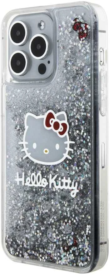 Hello Kitty HKHCP15XLIKHET Apple iPhone 15 Pro Max 6.7″ sidabrinis kietas dėklas Liquid Glitter Charms Kitty
