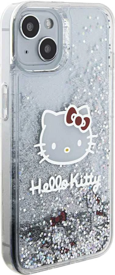 Hello Kitty HKHCP15SLIKHET Apple iPhone 15 /14 / 13 6.1" sidabro spalvos kietas dėklas su skystų blizgučių pakabukais rinkinys