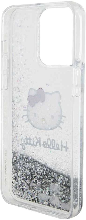 Hello Kitty HKHCP15XLIKHET Apple iPhone 15 Pro Max 6.7″ sidabrinis kietas dėklas Liquid Glitter Charms Kitty