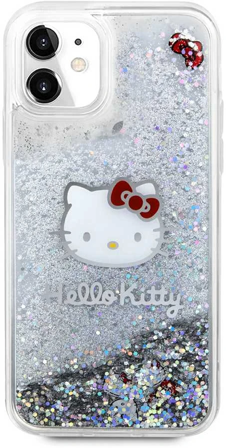 Hello Kitty HKHCN61LIKHET Apple iPhone 11 / Xr 6.1″ sidabrinis kietas dėklas Liquid Glitter Charms Kitty Hea