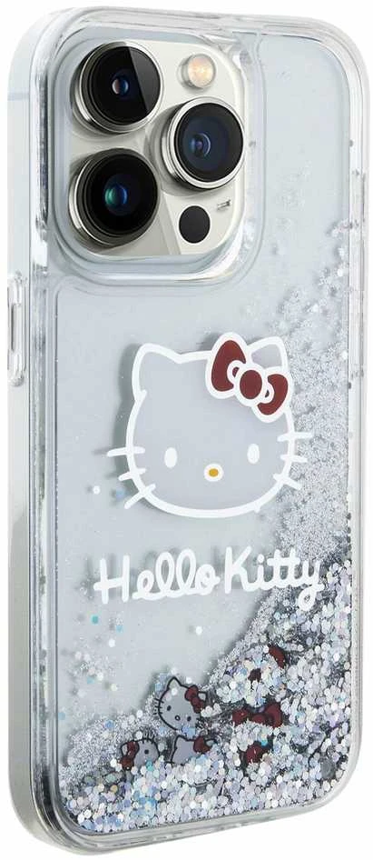 Apple iPhone 13 Pro Hello Kitty dėklas Liquid Glitter Charms Kitty Head (HKHCP13LLIKHET) sidabrinės spalvos