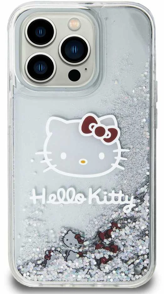 Apple iPhone 13 Pro Hello Kitty dėklas Liquid Glitter Charms Kitty Head (HKHCP13LLIKHET) sidabrinės spalvos