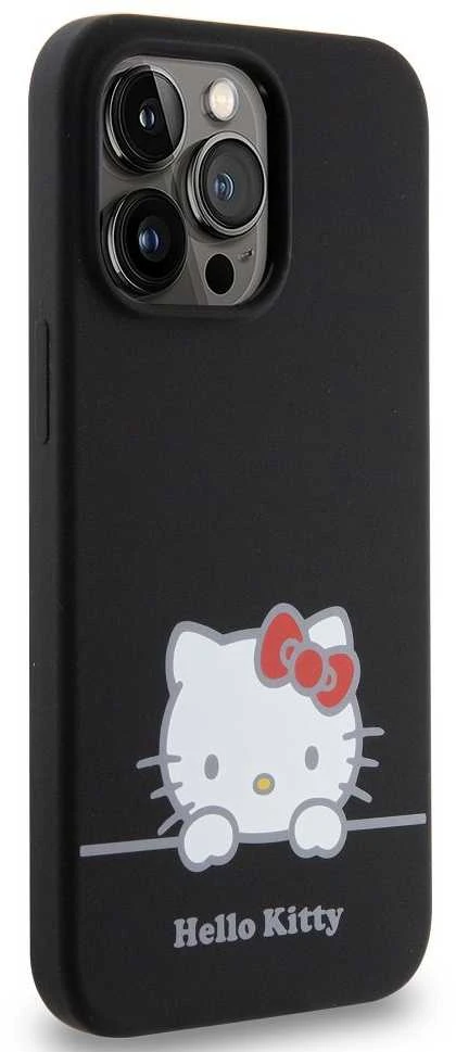 Hello Kitty Liquid Silicone Daydreaming Logo dėklas telefonui Apple iPhone 13 Pro juodos spalvos