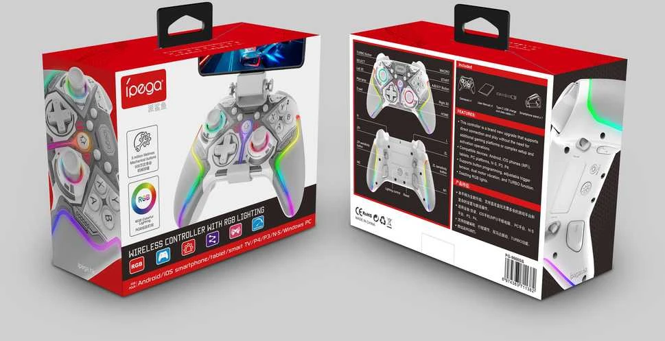 „iPega 9666BH“ „Bluetooth“ RGB žaidimų pultas, skirtas „Android“ / „iOS“ / „PS3“ / „PS4“ / „PC“ / „N-Switch“ Baltas