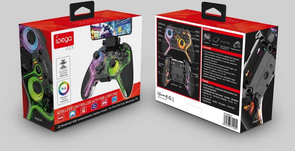 „iPega 9666TH“ „Bluetooth“ RGB žaidimų pultas, skirtas „Android“ / „iOS“ / „PS3“ / „PS4“ / „PC“ / „N-Switch“ juodas