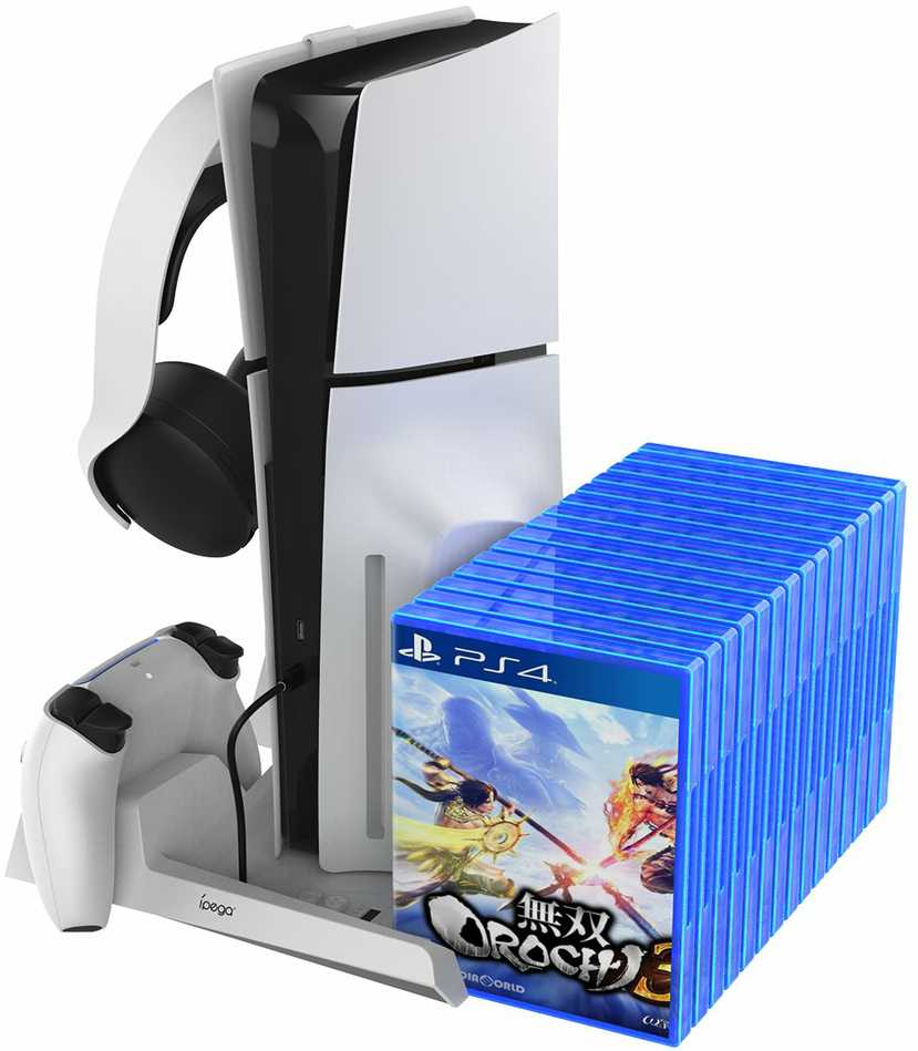 iPega P5S023 daugiafunkcis įkrovimo RGB stovas su aušinimu, skirtas PS5/PS5 plonas baltas