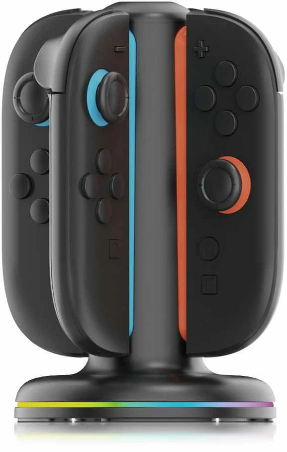„iPega SW2052“ įkroviklio stotelė su RGB šviesa, skirta „JoyCon“ valdikliams, „Nintendo Switch 2“, juoda