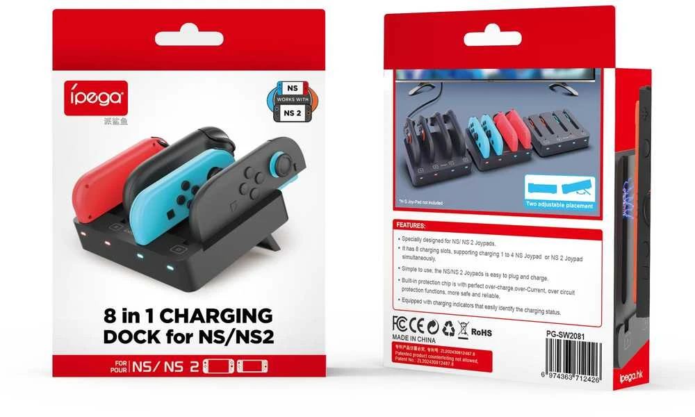 iPega SW2081 Charger Dock for JoyCon Controllers Nintendo Switch 1/2 Juodas