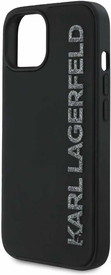Karl Lagerfeld 3D Rubber Glitter Logo Apple iPhone 13 dėklas telefonui juodos spalvos