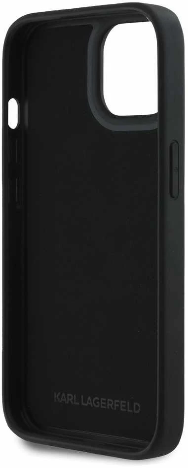 Karl Lagerfeld 3D Rubber Glitter Logo Apple iPhone 15 dėklas telefonui juodos spalvos