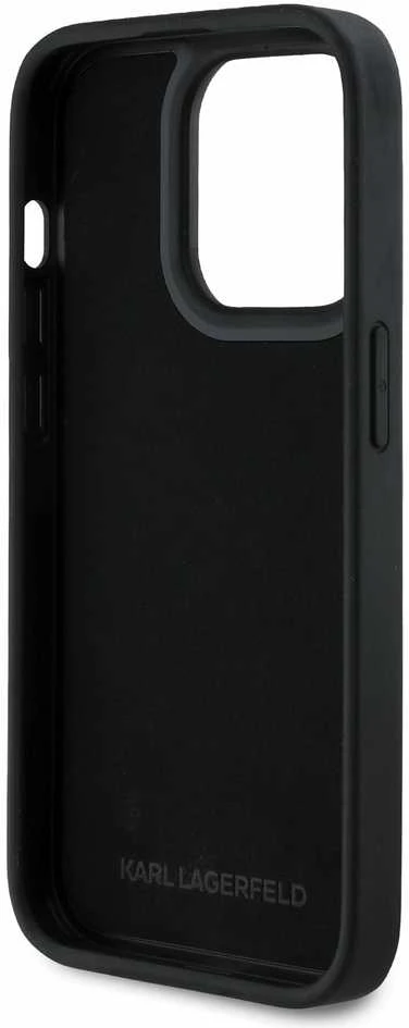 Karl Lagerfeld 3D Rubber Glitter Logo Apple iPhone 14 Pro dėklas telefonui juodos spalvos