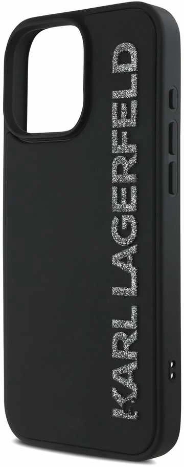 Karl Lagerfeld 3D Rubber Glitter Logo Apple iPhone 15 Pro Max dėklas telefonui juodos spalvos