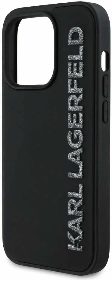 Karl Lagerfeld 3D Rubber Glitter Logo Apple iPhone 14 Pro dėklas telefonui juodos spalvos